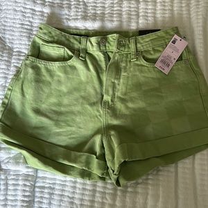 NWT green checkered denim shorts